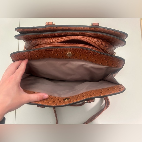 Dasein Handbag Purse Faux Leather Ostrich Brown Matching Wallet - Picture 3 of 11